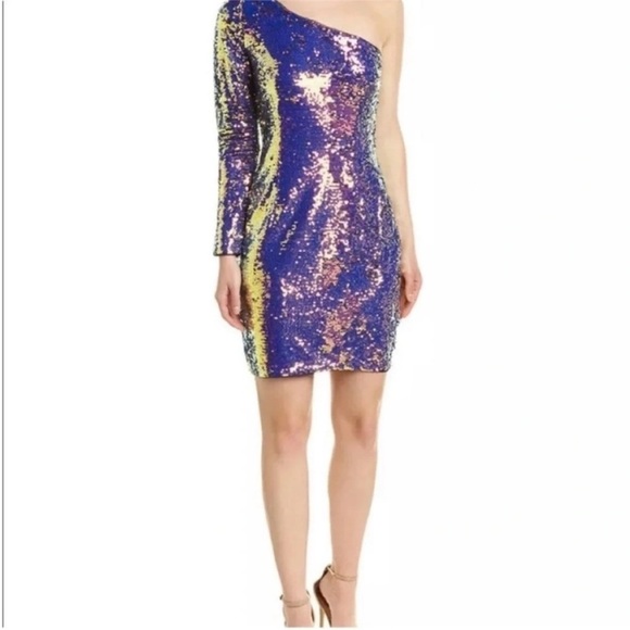 Aidan Mattox Iridescent Sequin One Shoulder Mini Cocktail Dress NWT - Picture 3 of 10